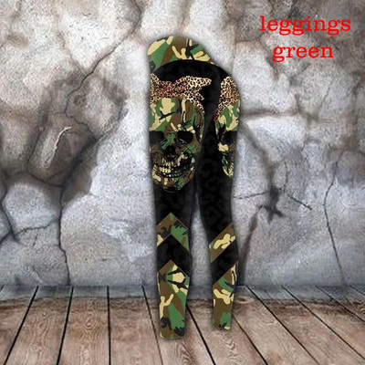 Női divat felsők Ujjatlan koponya, leopárd napraforgóból, keresztben keresztben álló lábszár és leggings szett Tank felsők és kocogó jóga