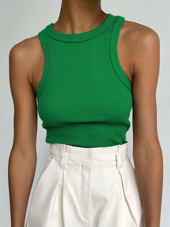 Casual Basic Αμάνικο πλεκτό γυναικείο μπλουζάκι με ραβδώσεις από μαλακό πουλόβερ βαμβακερό λαιμό 2023 Άνοιξη καλοκαίρι μονόχρωμο πουλόβερ