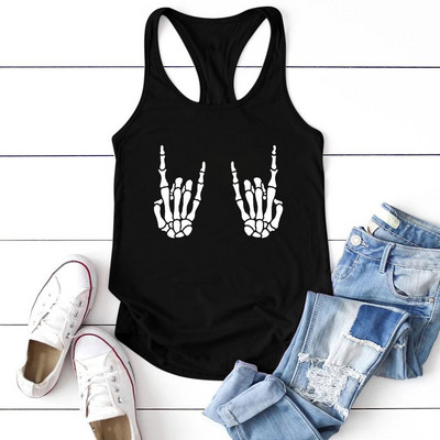 Seeyoushy Skull Ujjnyomatos mellény Nyári női divat Crewneck bő női akasztófelső Fun nyomtatott női felső felső Mujer