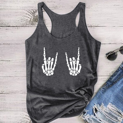 Seeyoushy Skull Ujjnyomatos mellény Nyári női divat Crewneck bő női akasztófelső Fun nyomtatott női felső felső Mujer