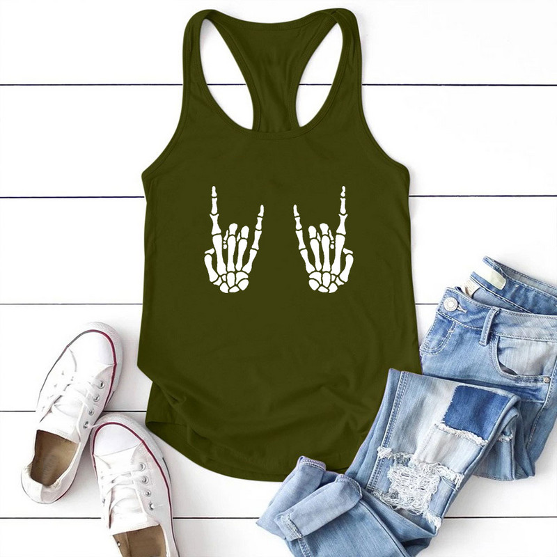Seeyoushy Skull Finger Printed Γιλέκο Καλοκαιρινή Γυναικεία Μόδα Crewnneck Loose Γυναικεία Tank Top Fun Printed Γυναικεία Top Top Top Mujer