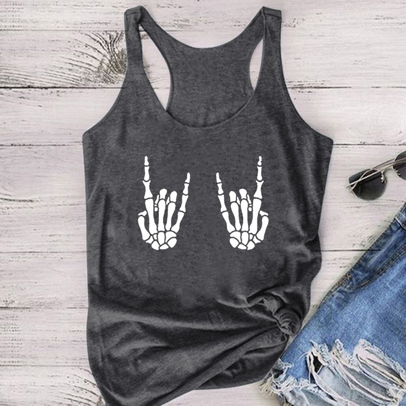 Seeyoushy Skull Finger Printed Γιλέκο Καλοκαιρινή Γυναικεία Μόδα Crewnneck Loose Γυναικεία Tank Top Fun Printed Γυναικεία Top Top Top Mujer