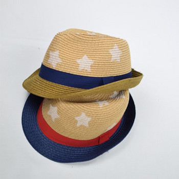 Детска сламена шапка модна момчешка шапка за слънце пролет лято сламена шапка бебешка плажна шапка Пентаграм Западна каубойска шапка готина шапка козирка F71