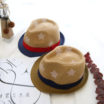 Παιδικό ψάθινο καπέλο μόδας αγόρι καπέλο ηλίου άνοιξη καλοκαίρι ψάθινο καπέλο μωρό καπέλο παραλία Pentagram Western καουμπόικο καπέλο δροσερό καπέλο γείσο F71