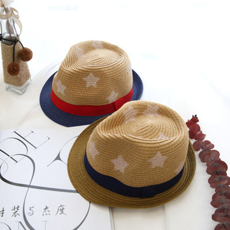Παιδικό ψάθινο καπέλο μόδας αγόρι καπέλο ηλίου άνοιξη καλοκαίρι ψάθινο καπέλο μωρό καπέλο παραλία Pentagram Western καουμπόικο καπέλο δροσερό καπέλο γείσο F71
