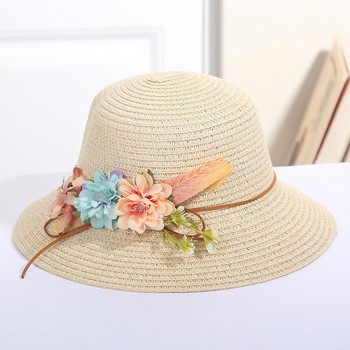 Нови летни детски сламени шапки Бебешки момичета Дишаща дантелена шапка с лък Плажна шапка за слънце Детска шапка с сенник за пътуване на принцеса