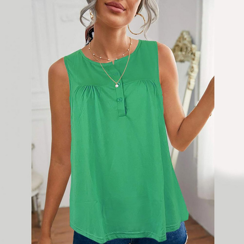 Γυναικείο φανελάκι Casual με στρογγυλή λαιμόκοψη μονόχρωμο ζεστό καλοκαιρινό γυναικείο γιλέκο Loose style Lady Tank Top