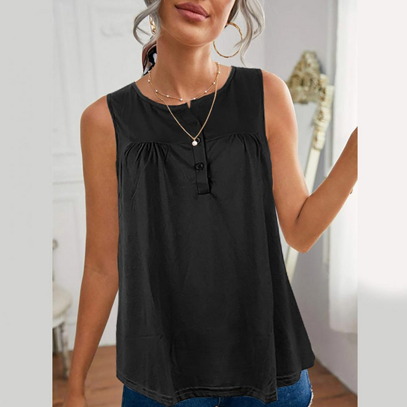 Γυναικείο φανελάκι Casual με στρογγυλή λαιμόκοψη μονόχρωμο ζεστό καλοκαιρινό γυναικείο γιλέκο Loose style Lady Tank Top
