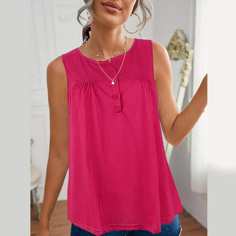 Γυναικείο φανελάκι Casual με στρογγυλή λαιμόκοψη μονόχρωμο ζεστό καλοκαιρινό γυναικείο γιλέκο Loose style Lady Tank Top