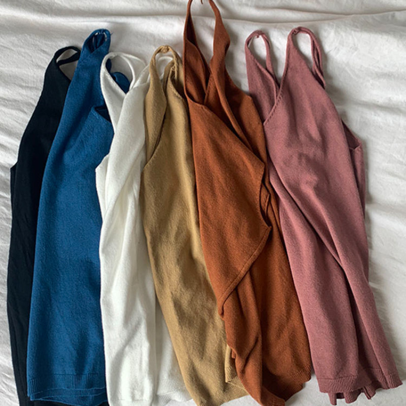 S-5XL Tanks Γυναικείες πλεκτές με λαιμόκοψη V με λαιμόκοψη, καλοκαιρινές λεπτές, άνετες, χαλαρές, χαλαρές μόδα Ulzzang Solid απλά streetwear Δημοφιλή γυναικεία