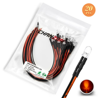 12V 5mm iš anksto prijungtas LED diodų rinkinys, skleidžiantis šviesos karoliukus šiltai baltas raudonas žalias mėlynas geltonas oranžinis UV rožinis išankstinio laidinio kabelio lempos lempučių rinkinys
