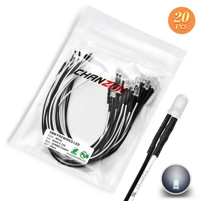 12V 5mm iš anksto prijungtas LED diodų rinkinys, skleidžiantis šviesos karoliukus šiltai baltas raudonas žalias mėlynas geltonas oranžinis UV rožinis išankstinio laidinio kabelio lempos lempučių rinkinys