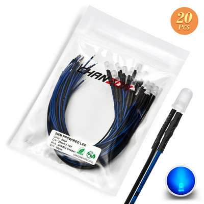 12V 5mm iš anksto prijungtas LED diodų rinkinys, skleidžiantis šviesos karoliukus šiltai baltas raudonas žalias mėlynas geltonas oranžinis UV rožinis išankstinio laidinio kabelio lempos lempučių rinkinys