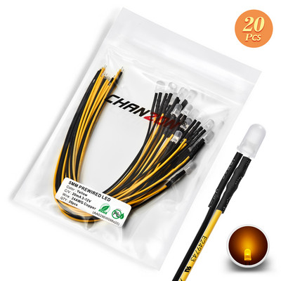 12V 5mm iš anksto prijungtas LED diodų rinkinys, skleidžiantis šviesos karoliukus šiltai baltas raudonas žalias mėlynas geltonas oranžinis UV rožinis išankstinio laidinio kabelio lempos lempučių rinkinys