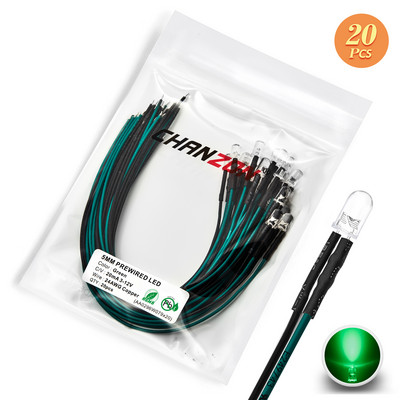 12V 5mm iš anksto prijungtas LED diodų rinkinys, skleidžiantis šviesos karoliukus šiltai baltas raudonas žalias mėlynas geltonas oranžinis UV rožinis išankstinio laidinio kabelio lempos lempučių rinkinys