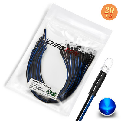 12V 5mm iš anksto prijungtas LED diodų rinkinys, skleidžiantis šviesos karoliukus šiltai baltas raudonas žalias mėlynas geltonas oranžinis UV rožinis išankstinio laidinio kabelio lempos lempučių rinkinys