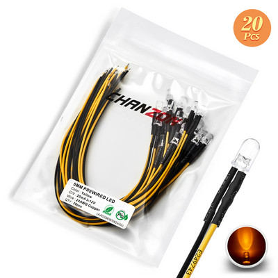 12V 5mm iš anksto prijungtas LED diodų rinkinys, skleidžiantis šviesos karoliukus šiltai baltas raudonas žalias mėlynas geltonas oranžinis UV rožinis išankstinio laidinio kabelio lempos lempučių rinkinys