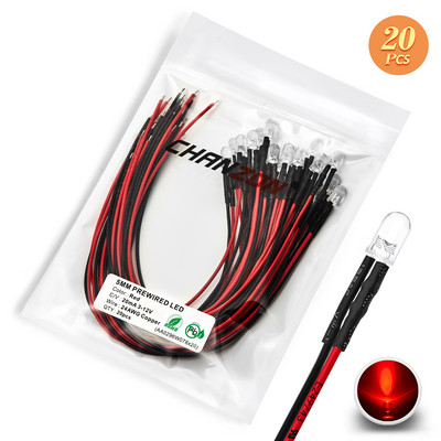 12V 5mm iš anksto prijungtas LED diodų rinkinys, skleidžiantis šviesos karoliukus šiltai baltas raudonas žalias mėlynas geltonas oranžinis UV rožinis išankstinio laidinio kabelio lempos lempučių rinkinys