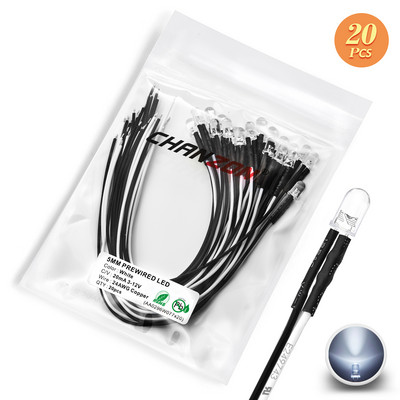 12V 5mm iš anksto prijungtas LED diodų rinkinys, skleidžiantis šviesos karoliukus šiltai baltas raudonas žalias mėlynas geltonas oranžinis UV rožinis išankstinio laidinio kabelio lempos lempučių rinkinys