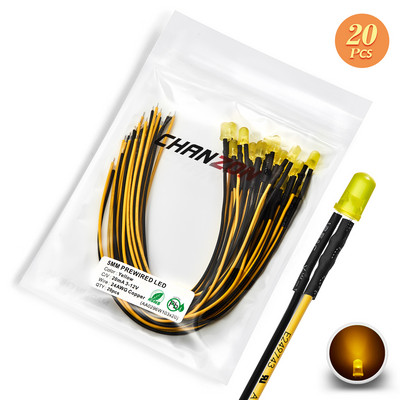 12V 5mm iš anksto prijungtas LED diodų rinkinys, skleidžiantis šviesos karoliukus šiltai baltas raudonas žalias mėlynas geltonas oranžinis UV rožinis išankstinio laidinio kabelio lempos lempučių rinkinys