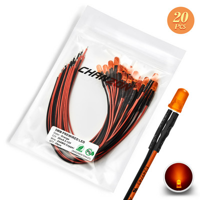 12V 5mm iš anksto prijungtas LED diodų rinkinys, skleidžiantis šviesos karoliukus šiltai baltas raudonas žalias mėlynas geltonas oranžinis UV rožinis išankstinio laidinio kabelio lempos lempučių rinkinys