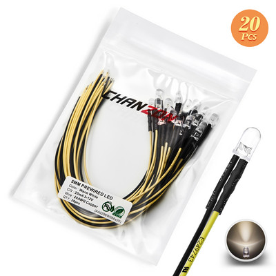 12V 5mm iš anksto prijungtas LED diodų rinkinys, skleidžiantis šviesos karoliukus šiltai baltas raudonas žalias mėlynas geltonas oranžinis UV rožinis išankstinio laidinio kabelio lempos lempučių rinkinys