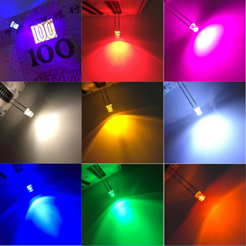 100 бр. F3 3 mm 2 пина Плосък бял, червен, жълт, син, зелен, розов диод Led широкоъгълна лампа, излъчваща светлина, ултра ярки LED крушки