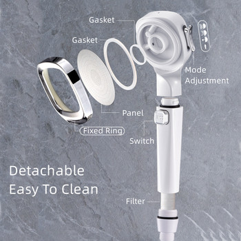 4 режима на душ слушалка с високо налягане с бутон за включване и изключване Пръскачка Водоспестяваща регулируема душ дюза Филтър за баня
