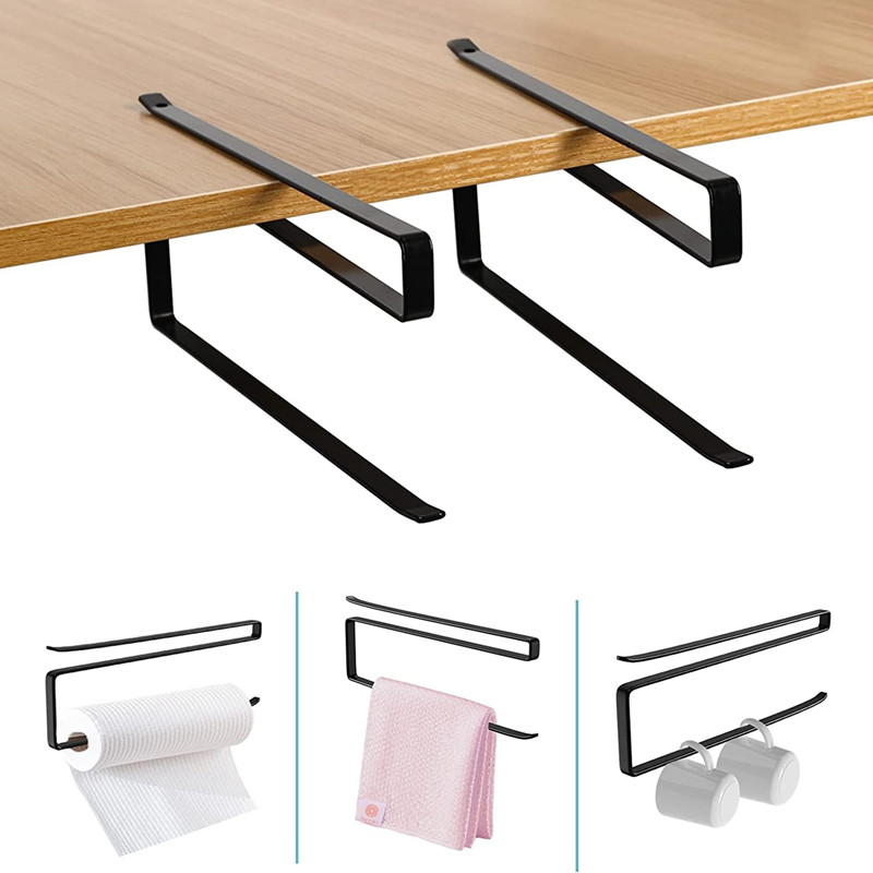 Στιβαρή θήκη για ρολό κουζίνας 2 τεμαχίων που εξοικονομεί χώρο και μοντέρνα θήκη για ρολό χαρτιού (Μαύρο, 26,5 cm)