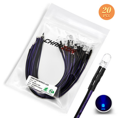 5 mm-es előre bekábelezett LED-dióda készlet 12V-os kibocsátó fénygyöngyök meleg fehér piros zöld kék kék sárga narancs UV rózsaszín elővezetékes kábeles lámpa izzó