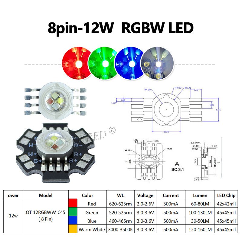 LED RGB RGBW RGBWY RGBWYV 3W 4W 5W 6W 15W 18W CREE 10W XML High Power Bead 4pin 6pin 8pin 10pin 12pin Colorful Chip Stage lights