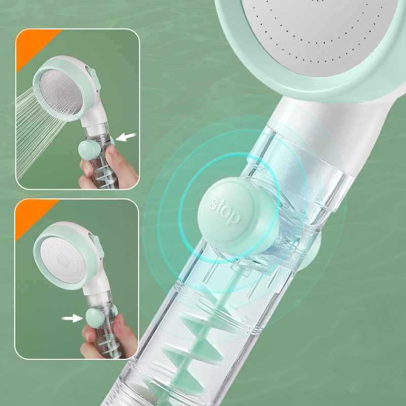 Υψηλής ποιότητας ρυθμιζόμενη κεφαλή ντουζιέρας φίλτρου 3 λειτουργιών με ακροφύσιο ψεκασμού διακοπής νερού με ένα κλειδί Αξεσουάρ μπάνιου εξοικονόμησης νερού