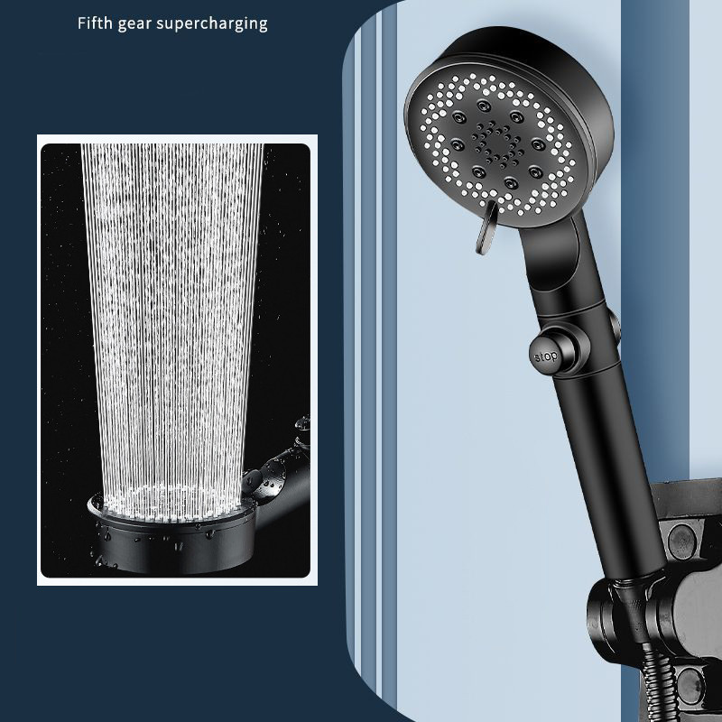 Μαύρο 5 ρυθμιζόμενη κεφαλή ντους Εξοικονόμηση νερού Ντους υψηλής πίεσης με ένα κλειδί Αξεσουάρ μπάνιου ντους χειρός