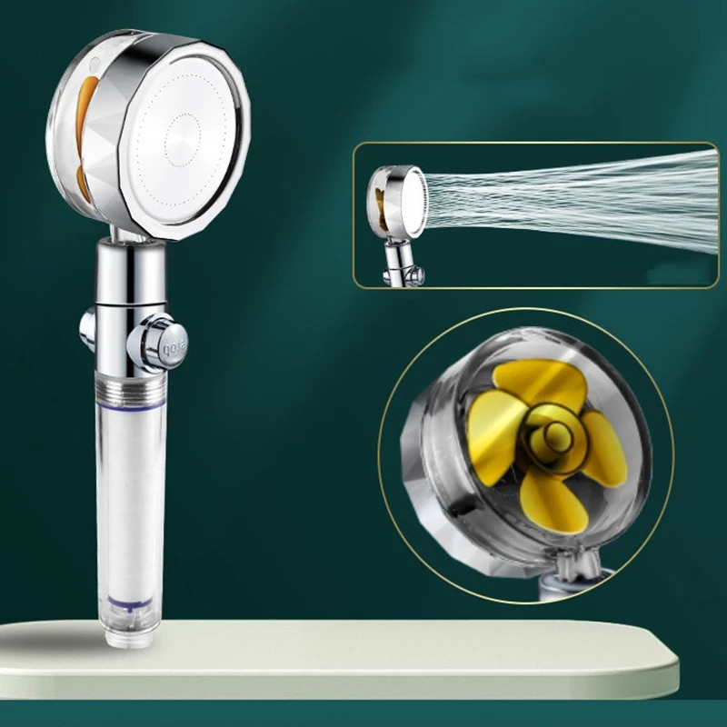 Περιστρεφόμενη κεφαλή ντους βροχής 360 μοιρών Ακροφύσιο ψεκασμού υψηλής πίεσης εξοικονόμησης νερού με μικρό ανεμιστήρα Αξεσουάρ μπάνιου χειρός