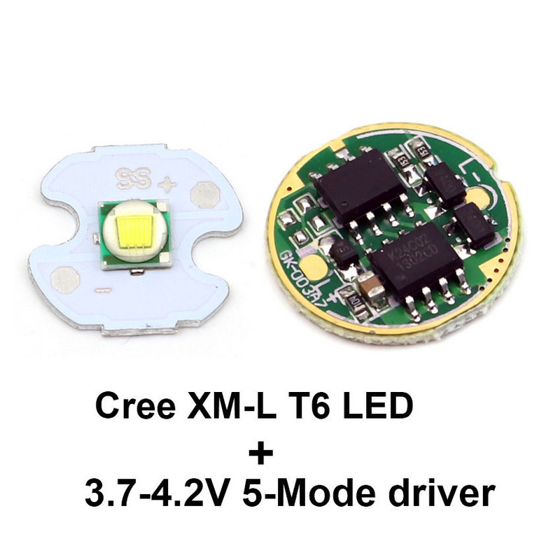 16 mm T6 XML2 L2 U3 LED emiterio diodo lustas 17 mm vieno režimo 3V-12V 5 režimų 3,7-4,2 V įvesties tvarkyklės plokštė, skirta LED žibintuvėliui