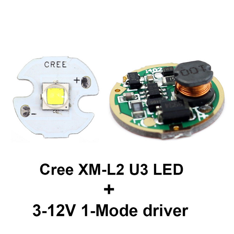 16 mm T6 XML2 L2 U3 LED emiterio diodo lustas 17 mm vieno režimo 3V-12V 5 režimų 3,7-4,2 V įvesties tvarkyklės plokštė, skirta LED žibintuvėliui