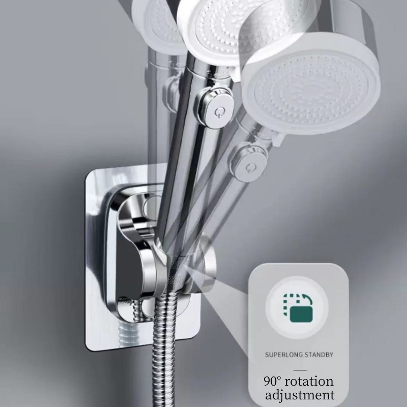 Στήριγμα ντους γενικής χρήσης Μαύρο/ασημί Ρυθμιζόμενο πιστόλι τουαλέτας κρεμάστρα βάσης γάντζος συγκράτησης χωρίς καρφιά Περιστροφική βάση χωρίς τρύπες