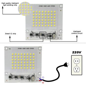 Smart IC SMD LED Chips Lamp 10W 20W 30W 50W Pure White SMD 2835 AC 220V 5054 DIY for Outdoor Floodlight Outdoor Garden Light