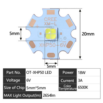 CREE XHP50 XHP-50.2 Студено бяло 6500K 6V 18W LED мъниста Чип вход 12V драйвер SMD5050 10 Dgeree обектив Направи си сам фенерче SpotLight Част