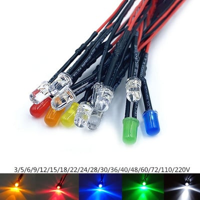 10 buc. LED-uri precablate de 5 mm Diode emitatoare cu becuri LED cu rezistență 3V 5V6V9V 12V 24V 36V 48V 60V 110V 220V