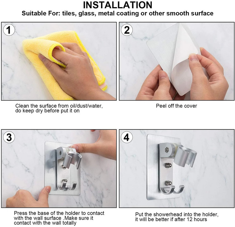 Alumīnija dušas turētājs, regulējams bez sitiena vannas istabas dušas galvas statīva kronšteins pie sienas stiprināms virtuves tualetes piederumi