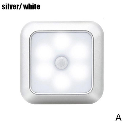 6 Led négyzet alakú mozgásérzékelő éjszakai lámpák Pir indukciós szekrény alatti lámpa vezeték nélküli lámpa otthonra Éjjeli lépcsők Konyhai Lig S3j0
