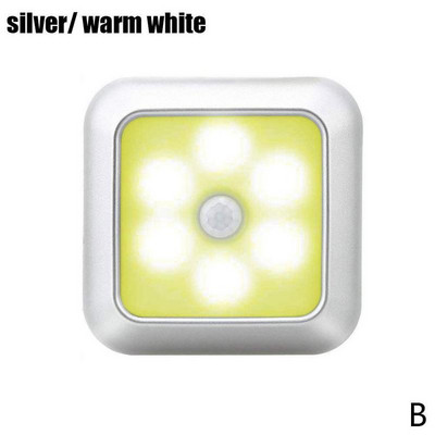 6 Led négyzet alakú mozgásérzékelő éjszakai lámpák Pir indukciós szekrény alatti lámpa vezeték nélküli lámpa otthonra Éjjeli lépcsők Konyhai Lig S3j0