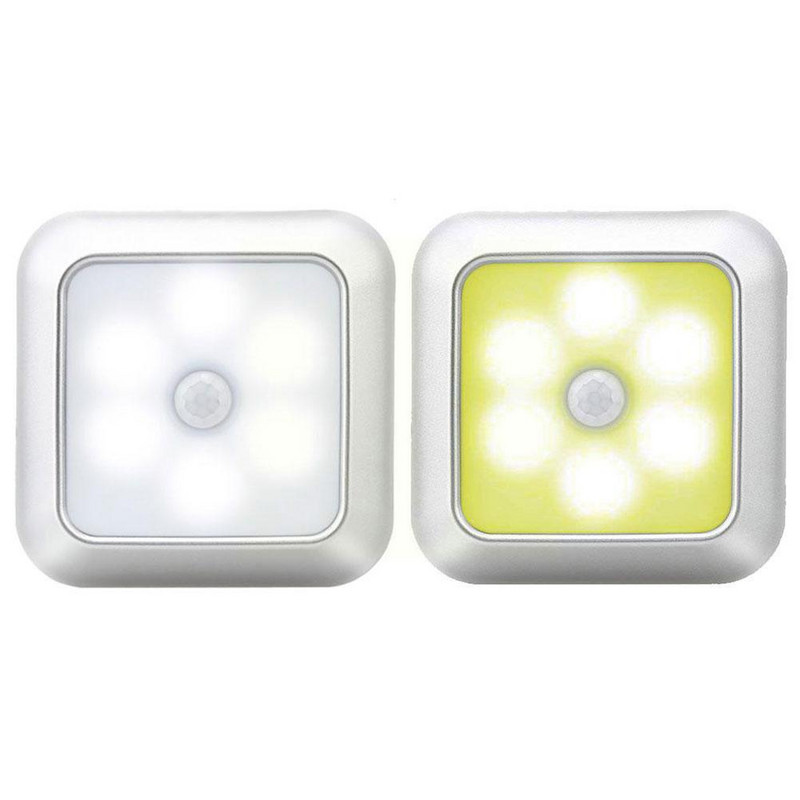 6 Led τετράγωνος αισθητήρας κίνησης νυχτερινά φώτα Pir induction κάτω από το ντουλάπι Ασύρματη λάμπα για σκάλες στο κρεβάτι του σπιτιού Κουζίνα S3j0