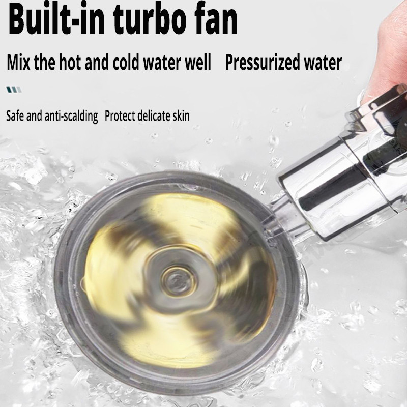 Rainfall Turbo Fan Shower Head 360 Περιστρεφόμενο Αξεσουάρ μπάνιου με ακροφύσιο ψεκασμού χειρός για εξοικονόμηση νερού υψηλής πίεσης