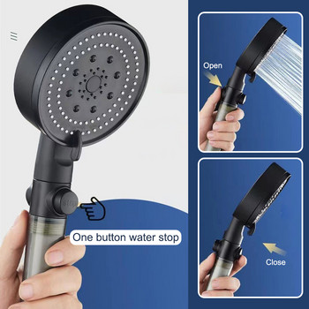 Филтърна душ слушалка с високо налягане, 5 скорости, спиране на водата с един бутон, регулируема, ръчна, спестяваща вода душ слушалка Аксесоари за баня