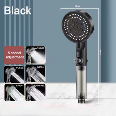 Filtruota dušo galvutė aukšto slėgio 5 greičių vieno mygtuko vandens stabdymo reguliuojama rankinė, vandenį taupanti dušo galvutė Vonios kambario priedai