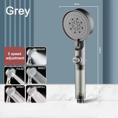 Filtruota dušo galvutė aukšto slėgio 5 greičių vieno mygtuko vandens stabdymo reguliuojama rankinė, vandenį taupanti dušo galvutė Vonios kambario priedai