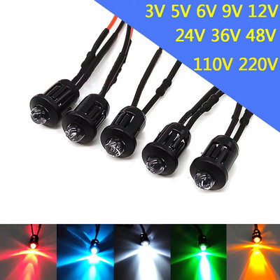 5 bucăți LED-uri precablate ultra luminoase de 5 mm cu suporturi cu diode emitătoare de becuri pentru pasionați 3V 5V6V 9V 12V 24V 36V 48V 110V 220V