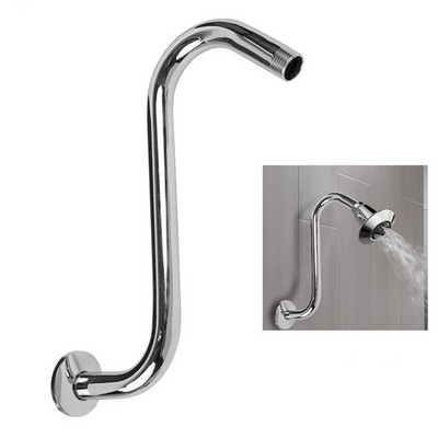 Angled Shower Arm, 6/ 8-Inches Curved Stainless Steel Water Outlet Extension for Shower Head, 1/2-Inch NPT, Chrome Finish